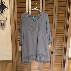 Gray Relaxed Ruffled Bib Collar Tunic